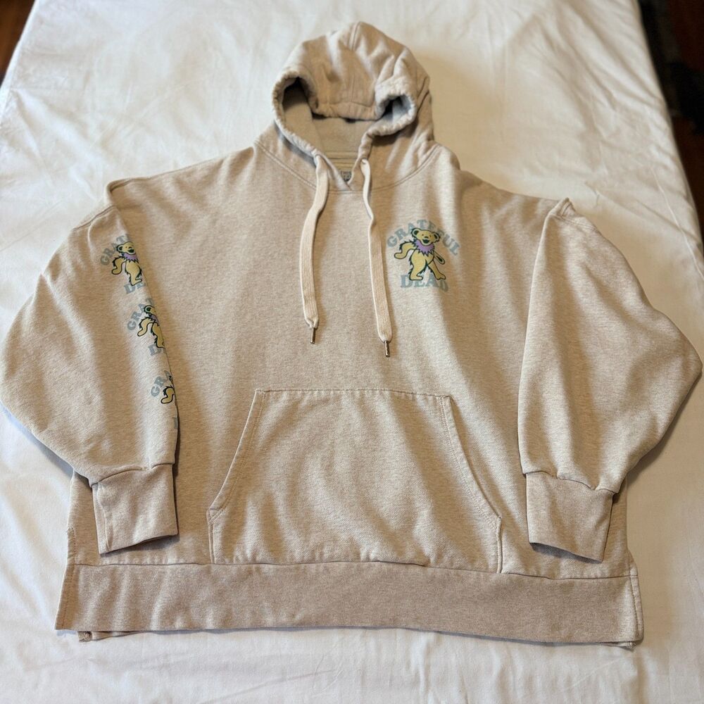 American Eagle Grateful Dead Dancing Bears Hoodie Beige Tan Oversized Medium